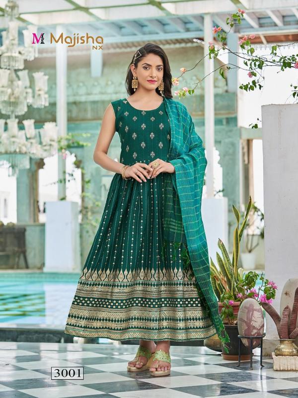 Majisha Nx Pankh 3 Fancy Rayon Anarkali Wear Kurti With Dupatta Collection